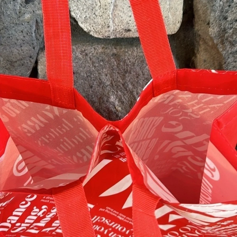 Lululemon Athletica red large reusable plastic‎ coated shopping bag